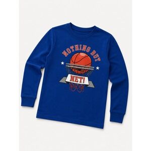 Highland Originals Boys Blue Basketball Long Sleeve Graphic Tee Shirt Size 8